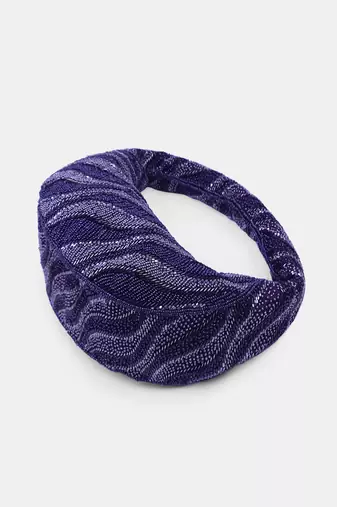 Embroidered plum beaded clutch bag with zip closure