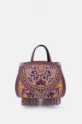 Purple clutch bag embellished with multi-floral beads 1