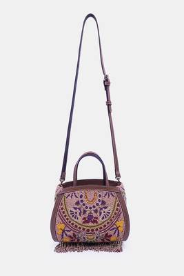 Purple clutch bag embellished with multi-floral beads 2