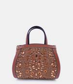 Hand-embroidered and embellished gold clutch bag