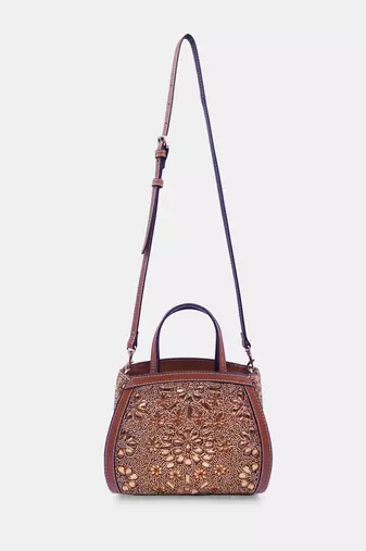 Hand-embroidered and embellished gold clutch bag