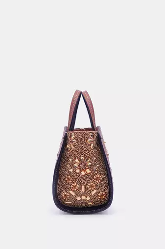 Hand-embroidered and embellished gold clutch bag