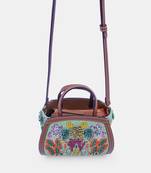 Green hand-embroidered clutch bag with bead embellished and a crossbody strap