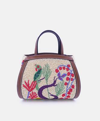 Multi color bead-embellished clutch bag with crossbody strap. 1