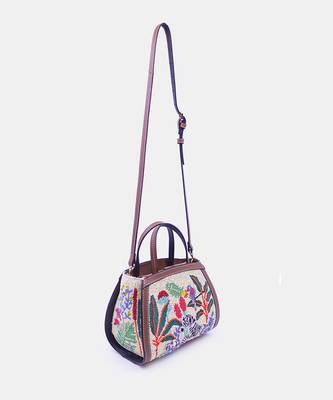 Multi color bead-embellished clutch bag with crossbody strap. 2