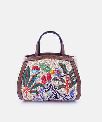 Multi color bead-embellished clutch bag with crossbody strap. 3