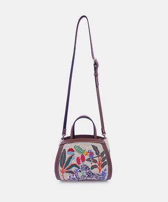 Multi color bead-embellished clutch bag with crossbody strap. 4
