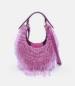 Pink crystal-embellished clutch bag with sling