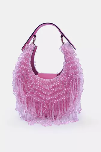 Pink crystal-embellished clutch bag with sling