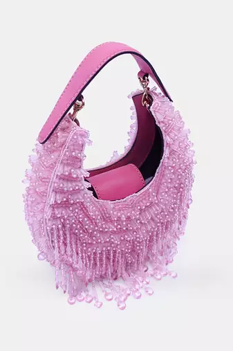 Pink crystal-embellished clutch bag with sling