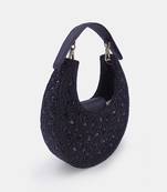 Black bead-embellished clutch bag