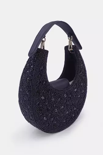 Black bead-embellished clutch bag