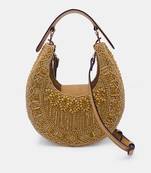 Yellow colored stone and glass bead embellished clutch bag