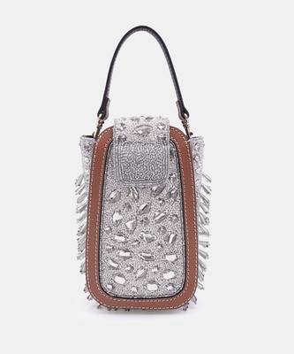 Silver clutch bag with detachable leather crossbody sling 1
