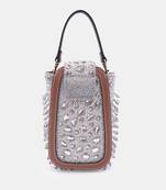 Silver clutch bag with detachable leather crossbody sling