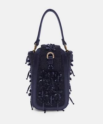 Hand-embroidered black clutch bag with bead embellished and crossbody strap 1