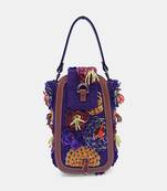 Purple embellished flower clutch bag with convertible crossbody sling
