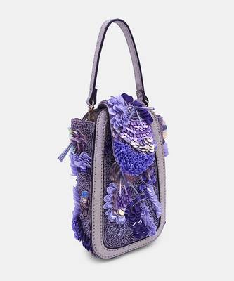 Purple color embellished beaded ditsy flower clutch bag 1