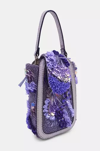 Purple color embellished beaded ditsy flower clutch bag