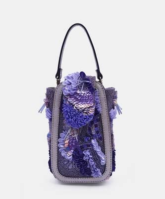 Purple beaded clutch bag with crossbody strap 5