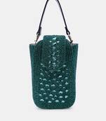Green crystal embellished clutch with sling
