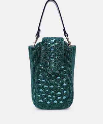 Green crystal embellished clutch with sling 2