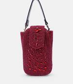 Maroon crystal embellished clutch with sling