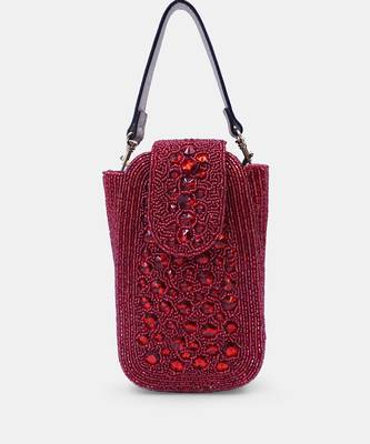 Maroon crystal embellished clutch with sling 4