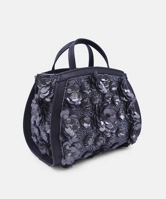 Leather black embellished clutch bag with sling 2