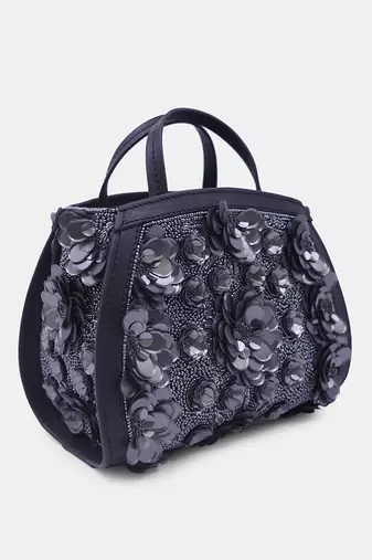 Leather black embellished clutch bag with sling