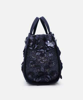Leather black embellished clutch bag with sling 3