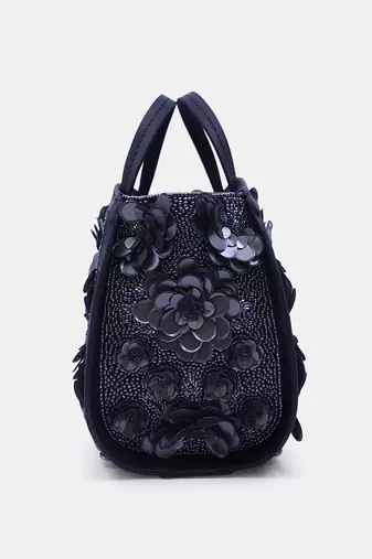 Leather black embellished clutch bag with sling