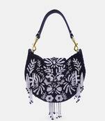 Black white beaded embellished hand clutch with crossbody