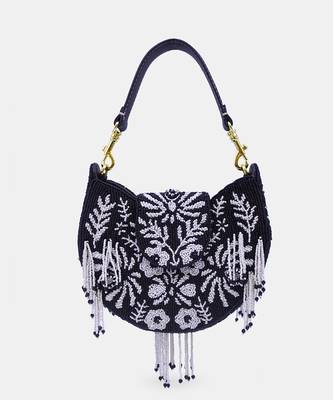 Black white beaded embellished hand clutch with crossbody 4