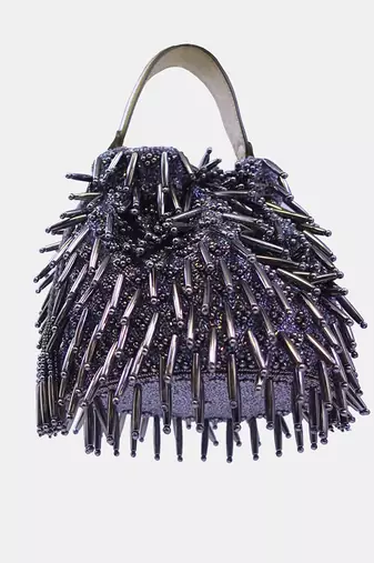 Porcupine hand embellished purple potli bag