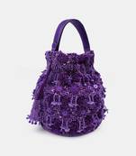Hand embroidered purple potli bag with drawstring