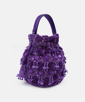 Hand embroidered purple potli bag with drawstring 4