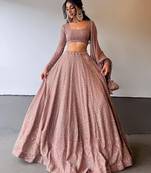 mauve Pink Georgette Lucknowi Embroidery Work Lehenga Choli