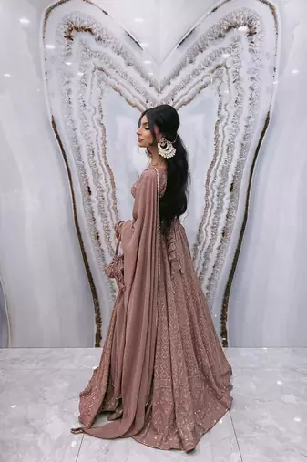 mauve Pink Georgette Lucknowi Embroidery Work Lehenga Choli 