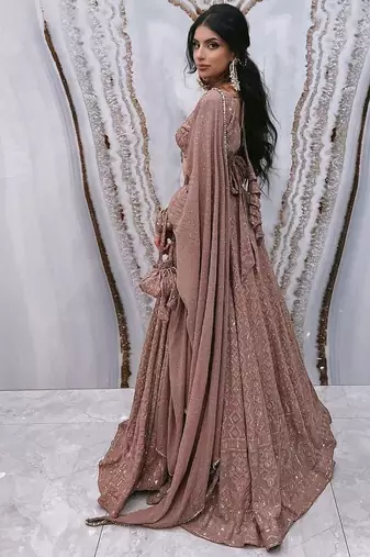 mauve Pink Georgette Lucknowi Embroidery Work Lehenga Choli 