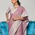 Elegant mauve woven linen saree with contrast zari border & tassels – soft & breathable party wear
