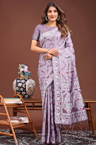 purple printed saree
