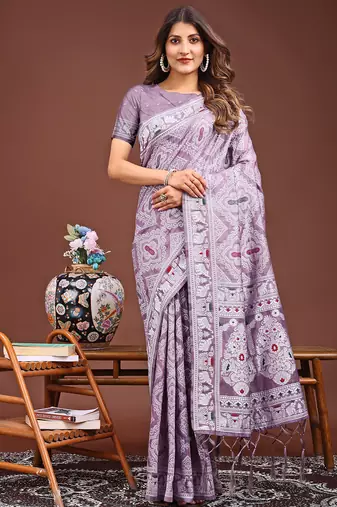 purple printed saree