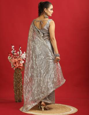 ready made copper twill net sequin saree 3