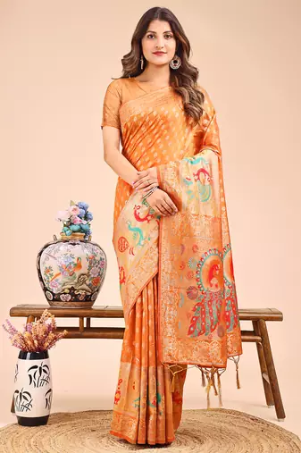 mustrad linen cotton saree with royal peacock pallu 