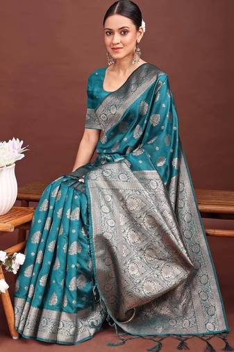 Sea green banarasi silk saree with zari weaving – a timeless tale of elegance