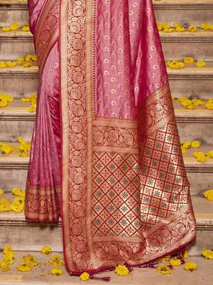Light pink banarasi silk blend woven work saree 3