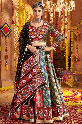 Black Thread Embroidered Viscose Navratri Wear Lehenga Choli
