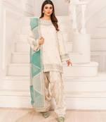 Off White Crepe With Embroidery Work With Aqua Blue Dupatta