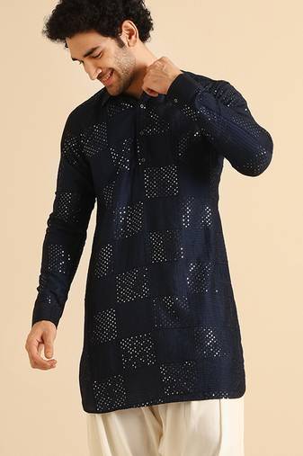 Men navy blue kurta